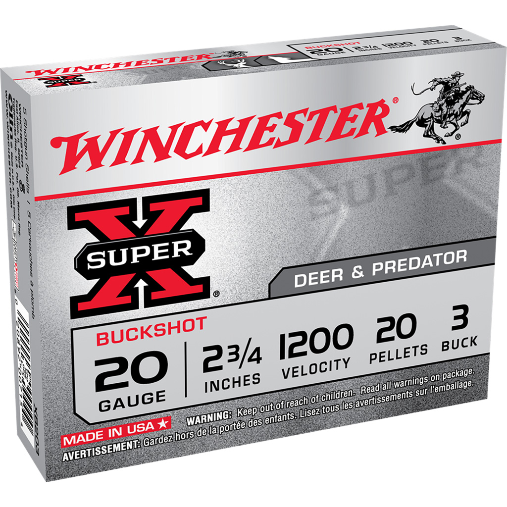020892007154 Winchester Super-x Buffered Shot 20 Ga. 2.75 In 20 Pellets 3 Buck Shot 5 Rd.