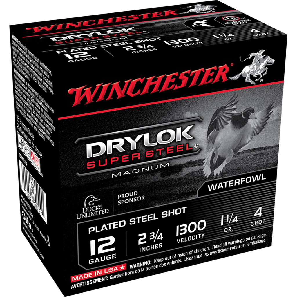 020892007673 Winchester Drylok Magnum Plated Load 12 Ga. 2.75 In. 1 1/4 Oz. 4 Shot 25 Rd.