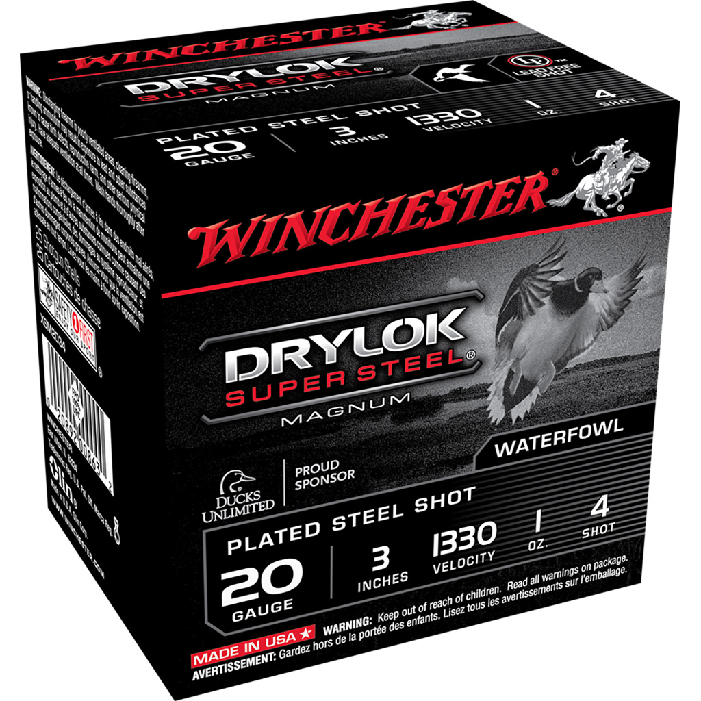 020892008632 Winchester Drylok Magnum Plated Load 20 Ga. 3 In. 1 Oz. 4 Shot 25 Rd.