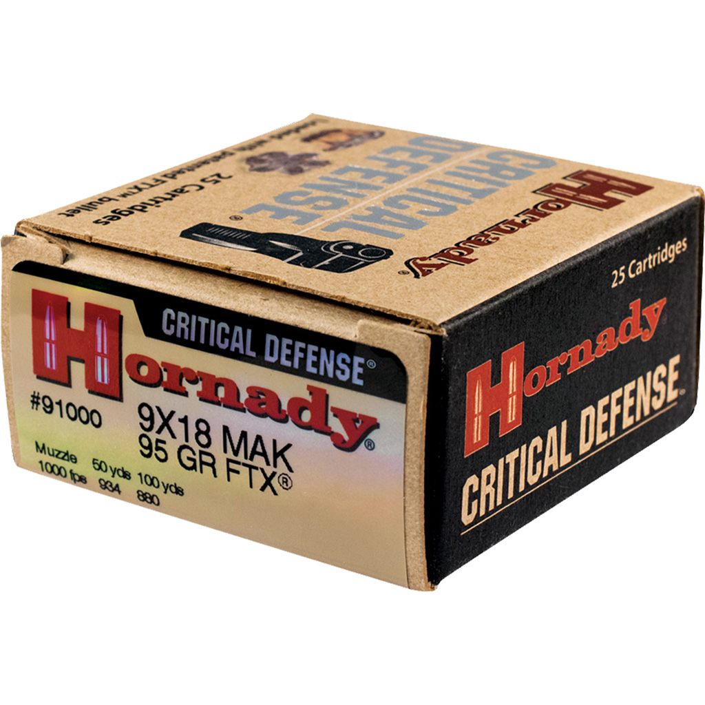 090255910001 Hornady Critical Defense Handgun Ammo 9x18 Makarov 95 Gr. Ftx 25 Rd.