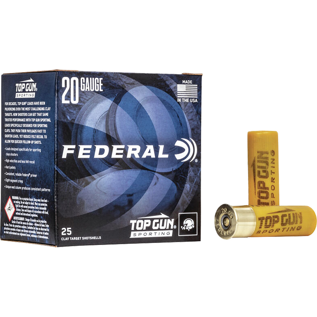 604544646511 Federal Top Gun Sporting Shotgun Ammo 20 Ga. 2.75 In. 1250 Fps 7/8 Oz. 8 Shot 25 Rd.