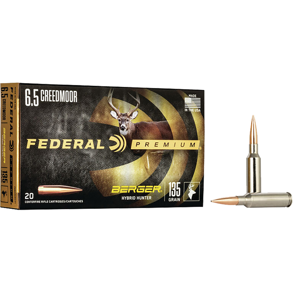 604544649284 Federal Premium Rifle Ammo 6.5 Creedmoor 135 Gr. Berger Hybrid Hunter 20 Rd.