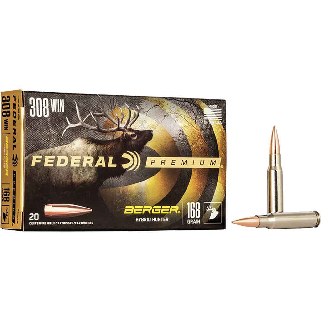 604544649277 Federal Premium Rifle Ammo 308 Win. 168 Gr. Berger Hybrid Hunter 20 Rd.