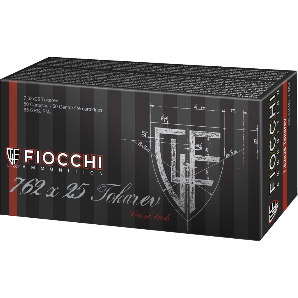 762344042626 Fiocchi Training Dynamics Centerfire Handgun Ammo 7.62x25 Tokarev 85 Gr. Fmj 50 Rd.