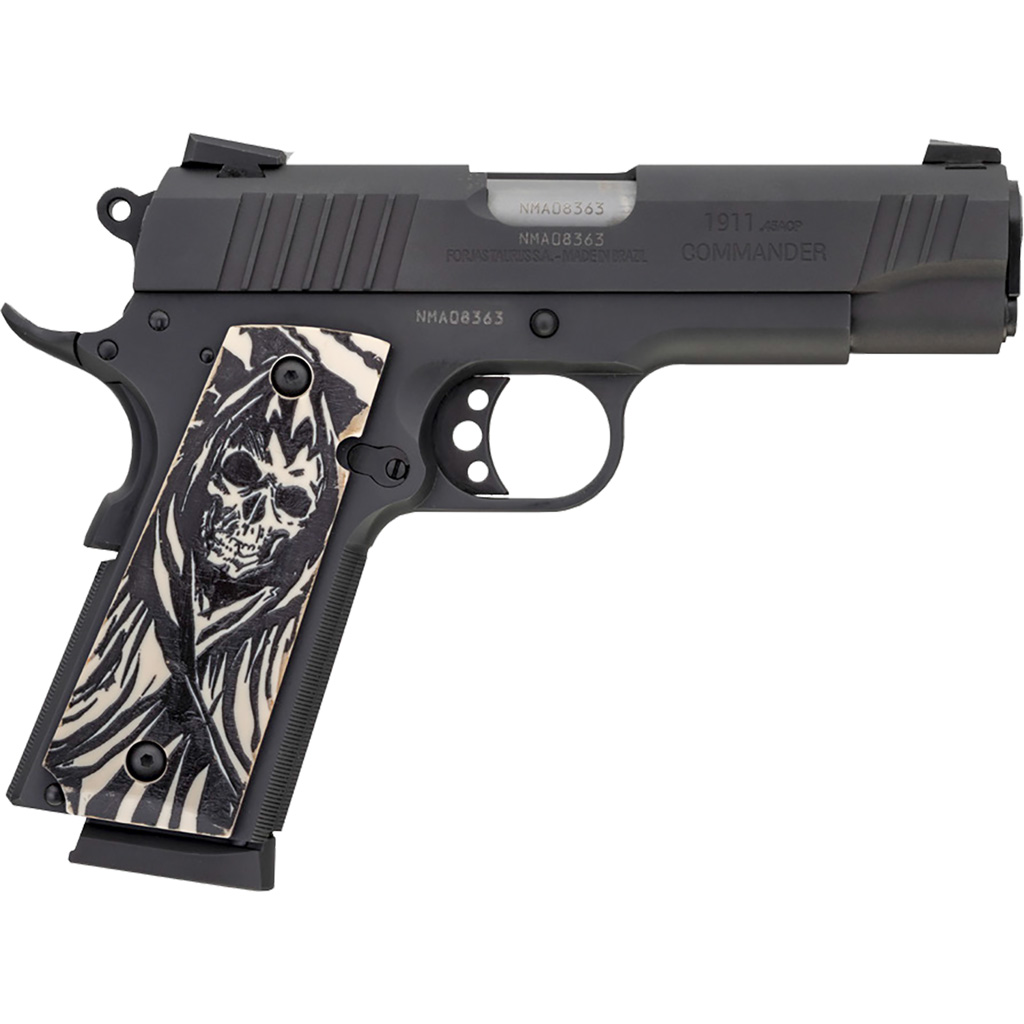 Taurus 1911 Commander Pistol 45 Acp 4.25 In. Black Grim Reaper Ivory Grips 8 Rd