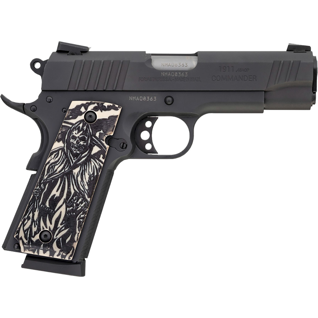 Taurus 1911 Commander Pistol 45 Acp 4.25in Blk Grim Reaper Flame Ivory Grip 8rd