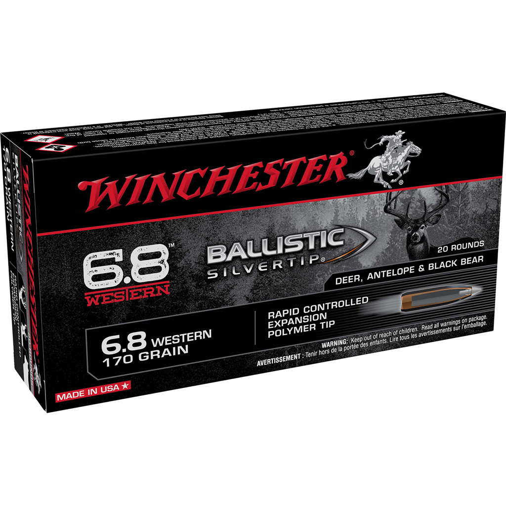 020892230279 Winchester Ballistic Silvertip Rifle Ammo 6.8 Western 170 Gr. Ballistic Silvertip 20 Rd.