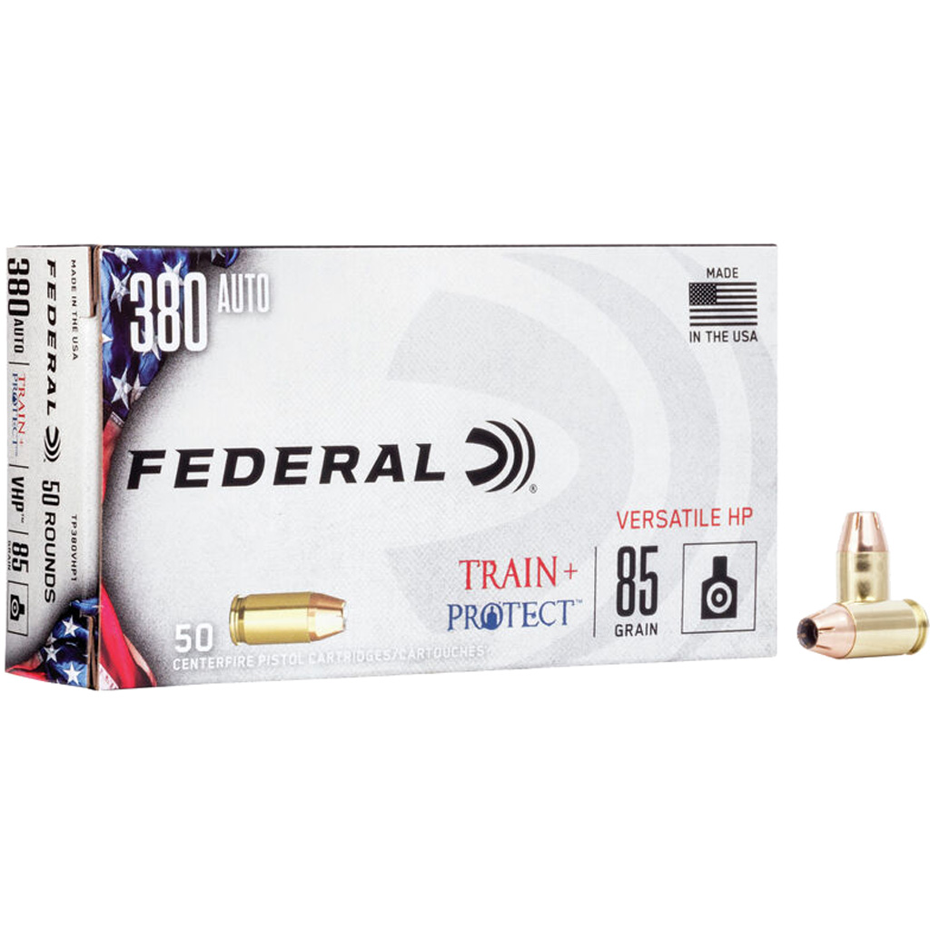 604544658019 Federal Train + Protect Pistol Ammo 380 Acp 85 Gr. Jhp 50 Rd.