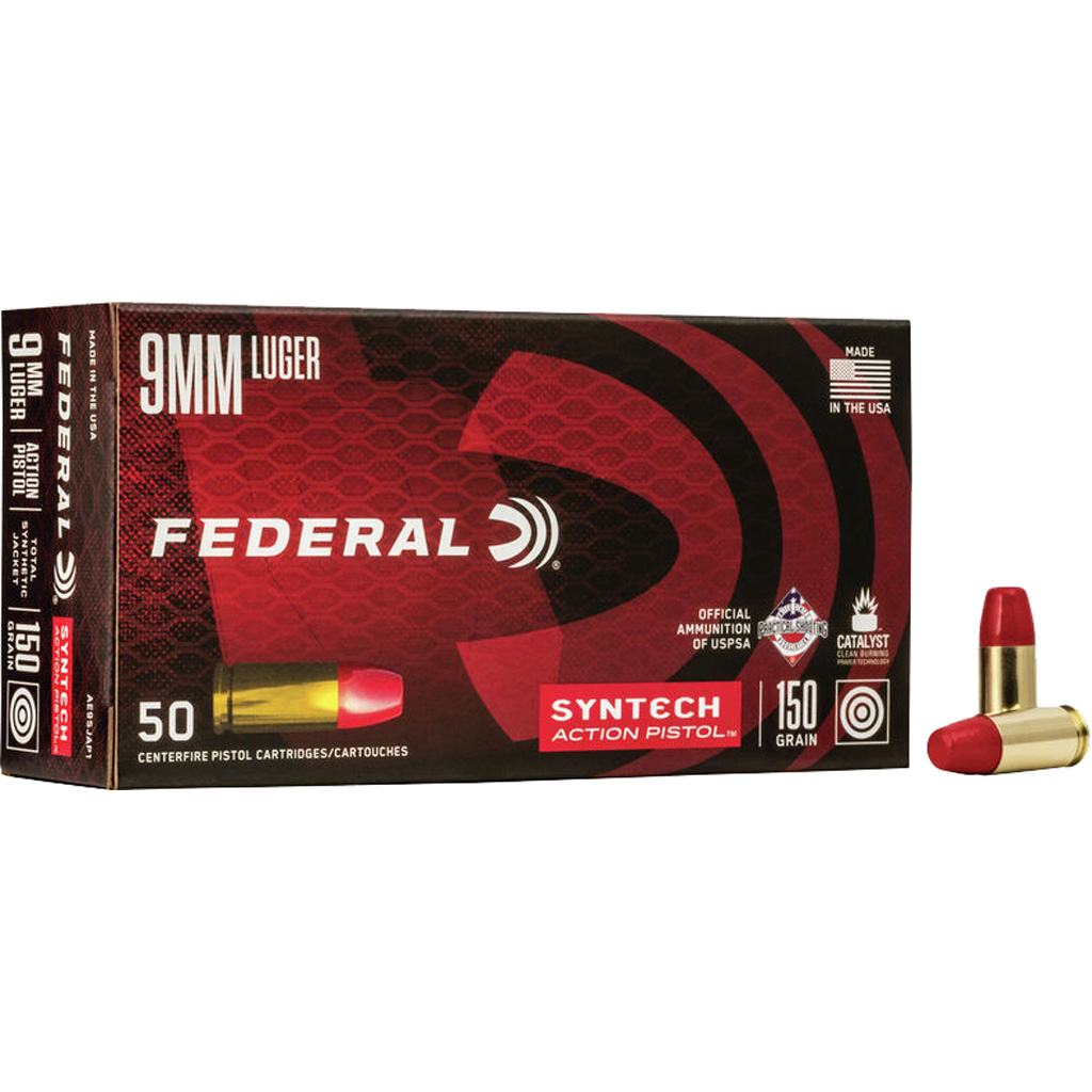 604544624083 Federal Syntech Range Pistol Ammo 9mm 150 Gr. Tsj Fn Action Pistol 50 Rd.