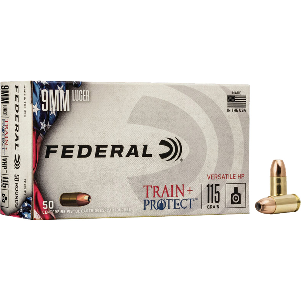 604544627329 Federal Train + Protect Pistol Ammo 9mm 115 Gr. Vhp 50 Rd.