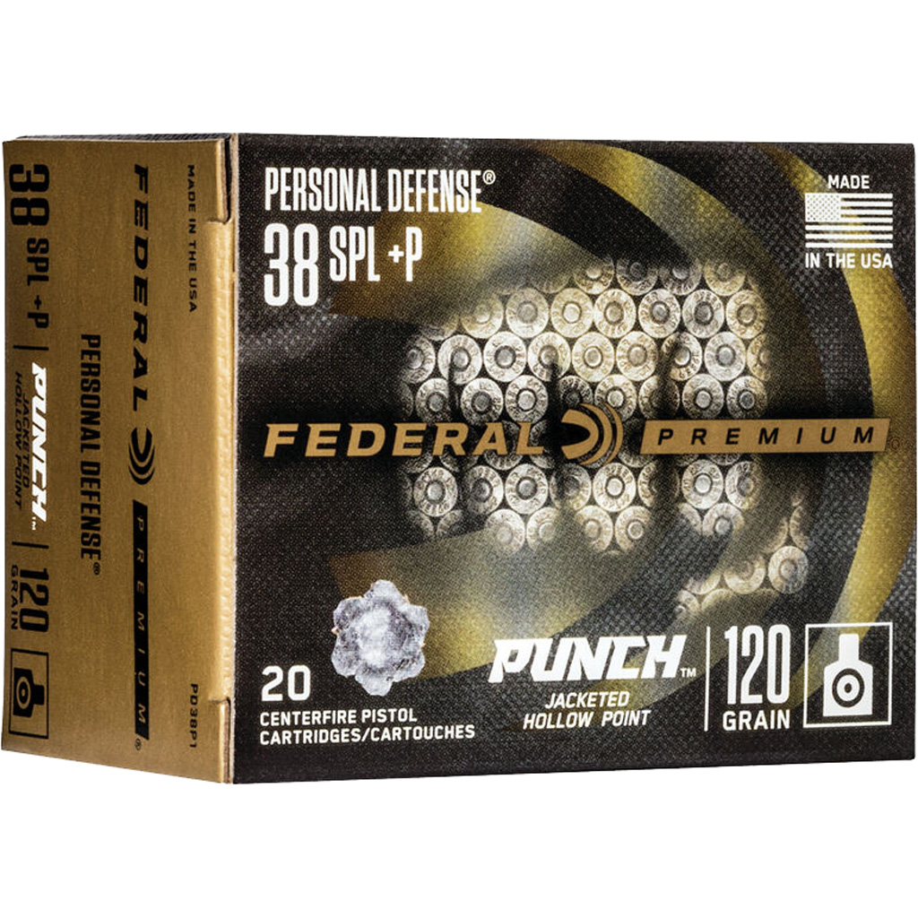 604544659016 Federal Premium Punch Pistol Ammo 38 Spcl. 120 Gr. Jhp 20 Rd.