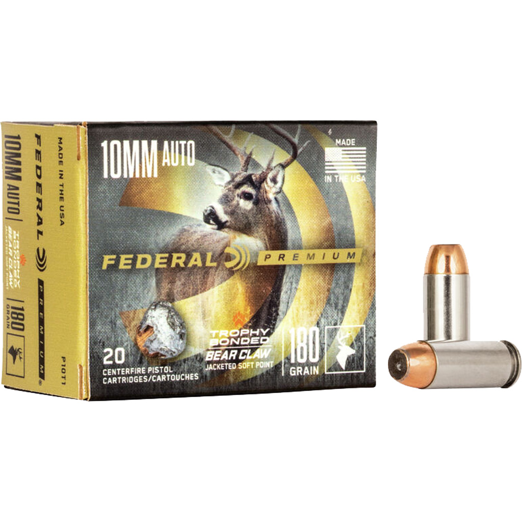 029465064808 Federal Premium Pistol Ammo 10mm 180 Gr. Trophy Bonded Bear Claw Jsp 20 Rd.