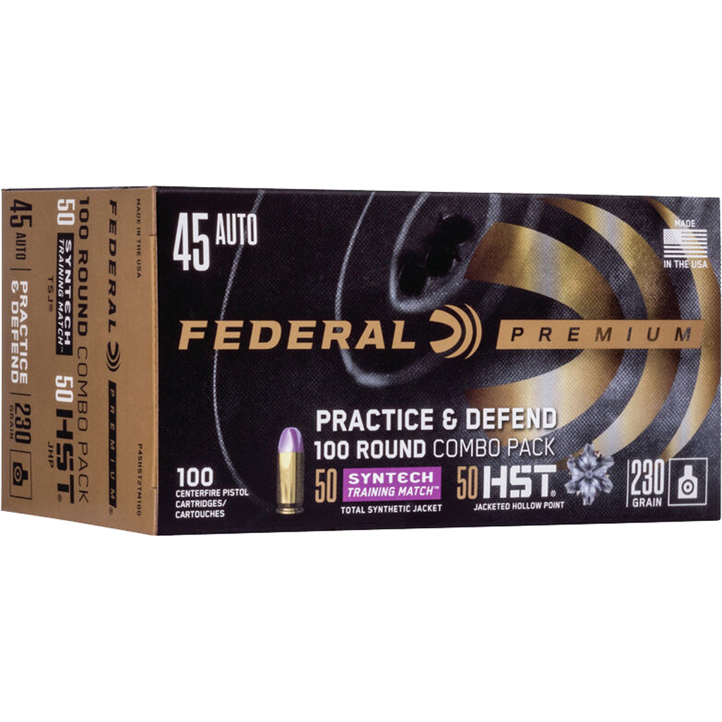 Federal Practice & Defend Pistol Ammo 45 Acp 230 Gr. Hst/syntech 100 Rd.