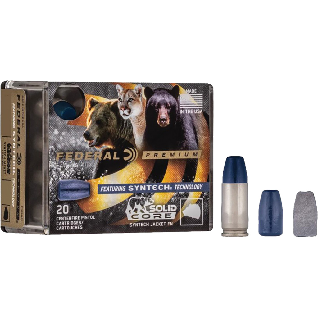 604544658156 Federal Premium Pistol Ammo 45 Acp +p 240 Gr. Solid Core Syntech 20 Rd.