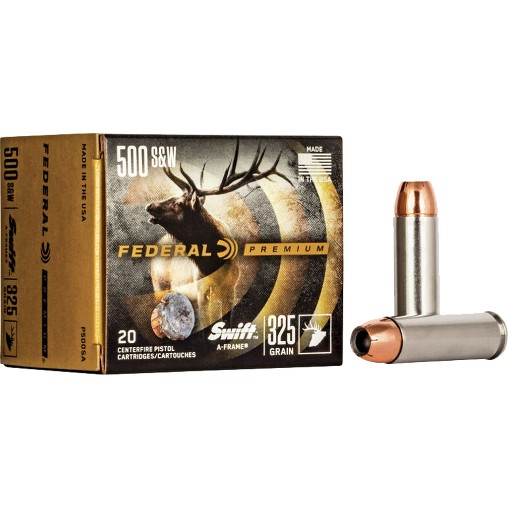 029465061302 Federal Premium Pistol Ammo 500 S&w Mag. 325 Gr. Swift A-frame 20 Rd.