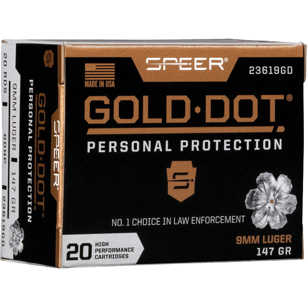 604544647242 Speer Gold Dot Personal Protection Pistol Ammo 9mm 147 Gr. Hp 20 Rd.