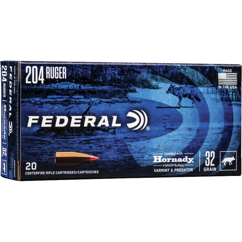 604544647860 Federal Varmint & Predator Ammo 204 Ruger 32 Gr. V-max 20 Rd.