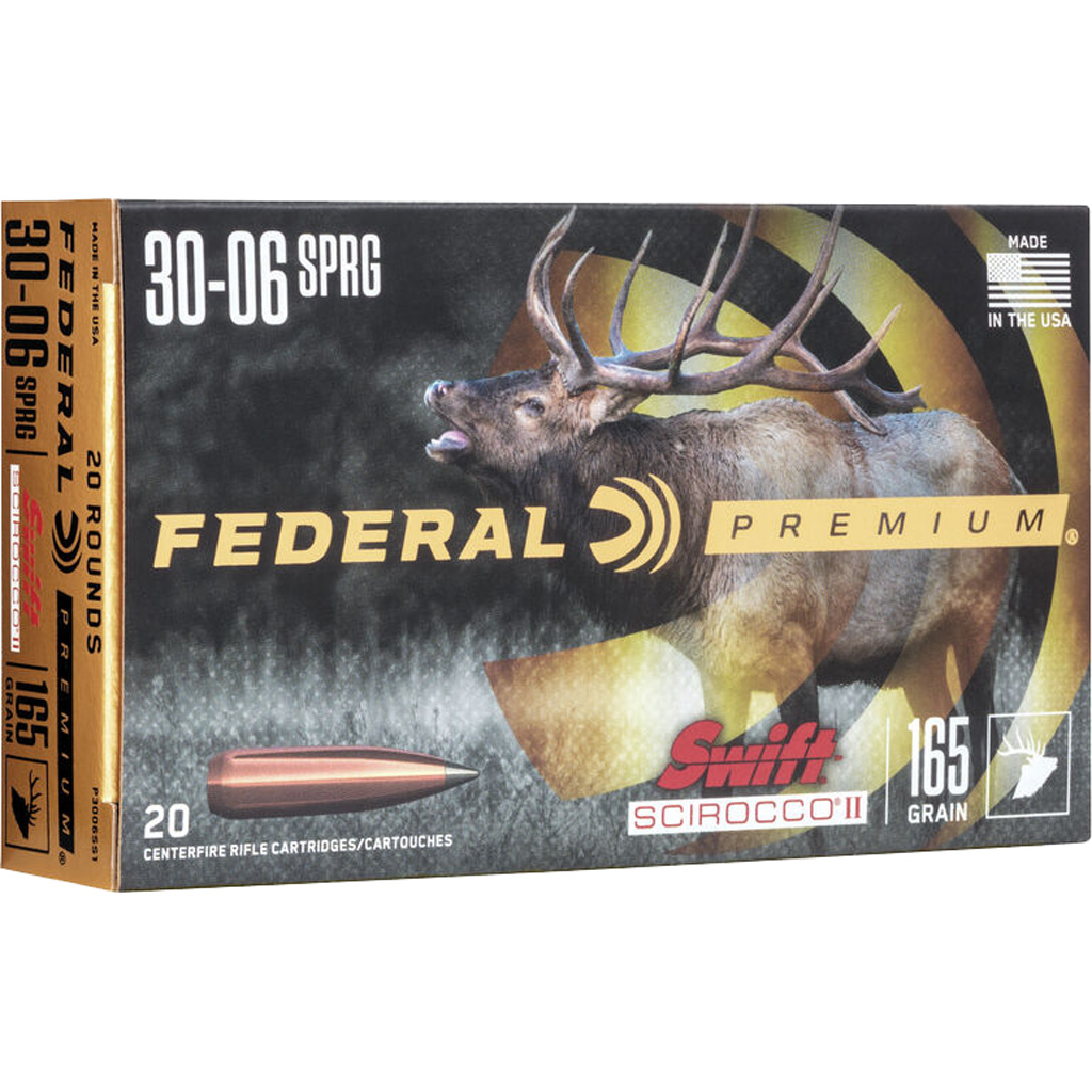 604544656053 Federal Premium Rifle Ammo 30-06 Sprg. 165 Gr. Swift Scirocco 20 Rd.