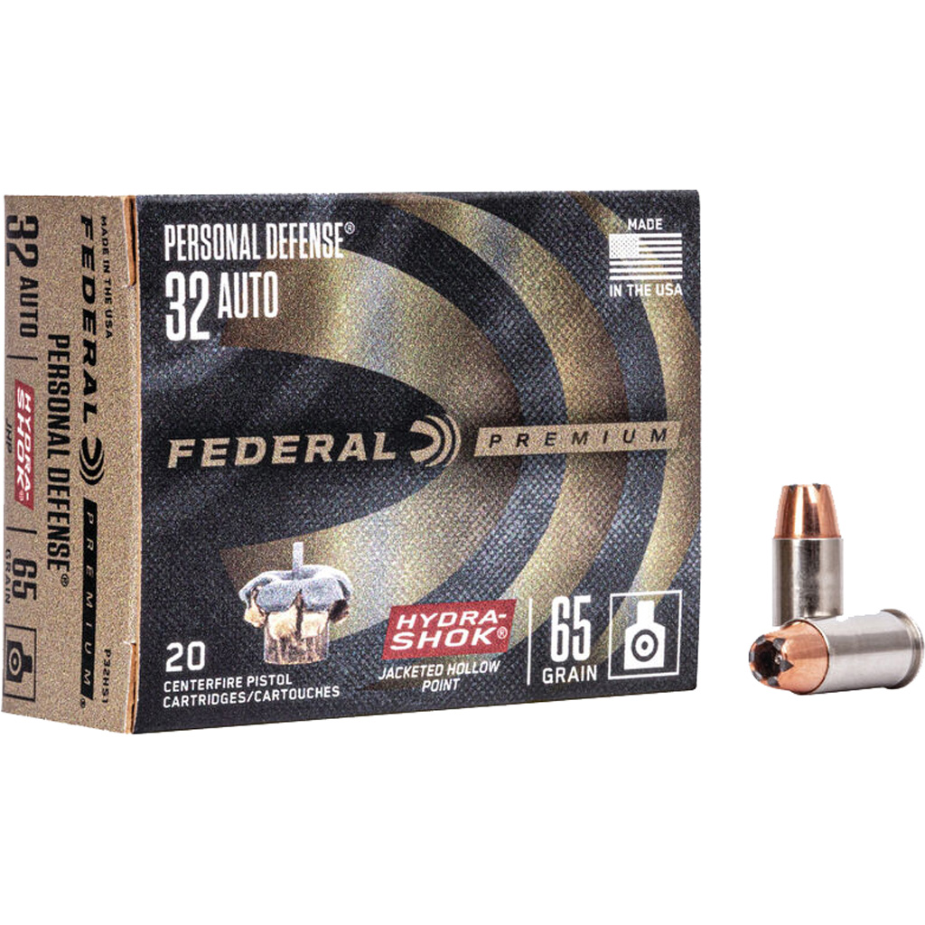 029465091965 Federal Premium Personal Defense Handgun Ammo 32 Acp 65 Gr. Hydra-shok Jhp 20 Rd.