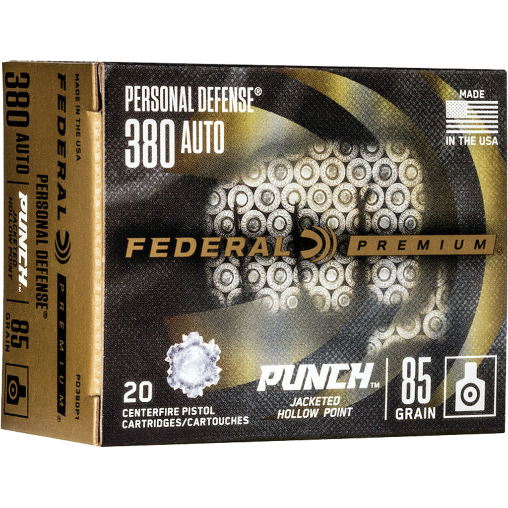 604544659009 Federal Premium Punch Pistol Ammo 380 Acp 85 Gr. Jhp 20 Rd.