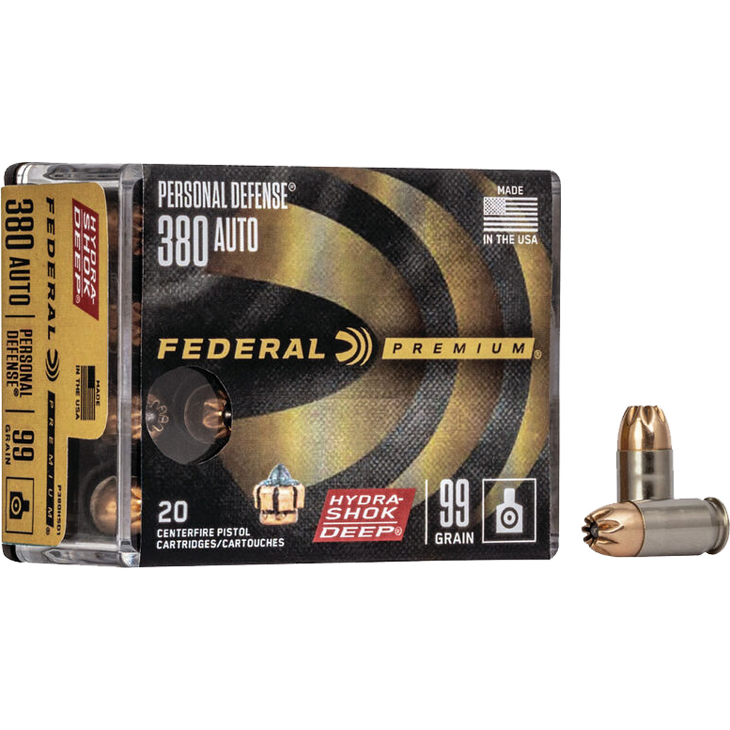 604544653465 Federal Premium Personal Defense Handgun Ammo 380 Acp 99 Gr. Hydra-shok Deep 20 Rd.