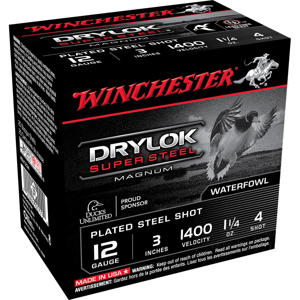 020892007734 Winchester Drylok Magnum Plated Load 12 Ga. 3 In. 1 1/4 Oz. 4 Shot 25 Rd.