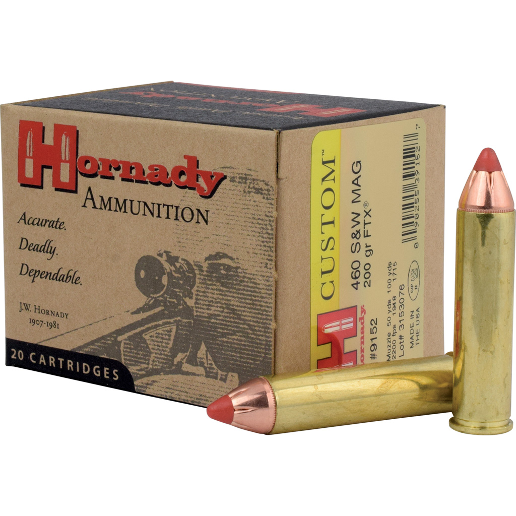 090255391527 Hornady Custom Pistol Ammo 460 S&w Mag 200 Gr. Flex Tip Expanding 20 Rd.
