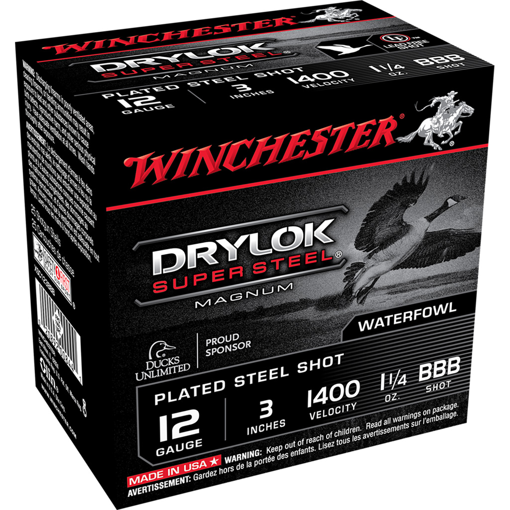 020892008441 Winchester Drylok Magnum Plated Load 12 Ga. 3 In. 1 1/4 Oz. Bbb Shot 25 Rd.