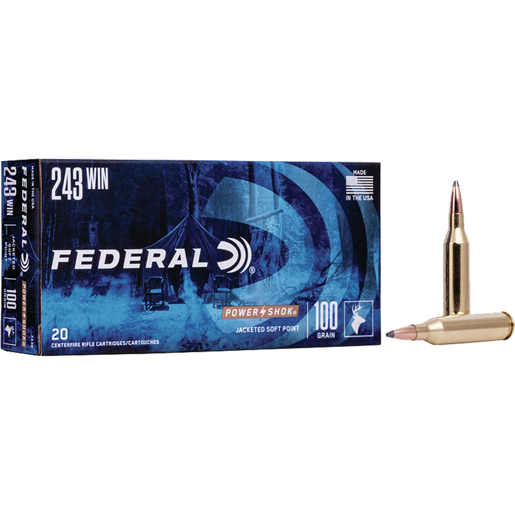 029465084288 Federal Power-shok Rifle Ammo 243 Win 100 Gr. Jacketed Soft Point 20 Rd.