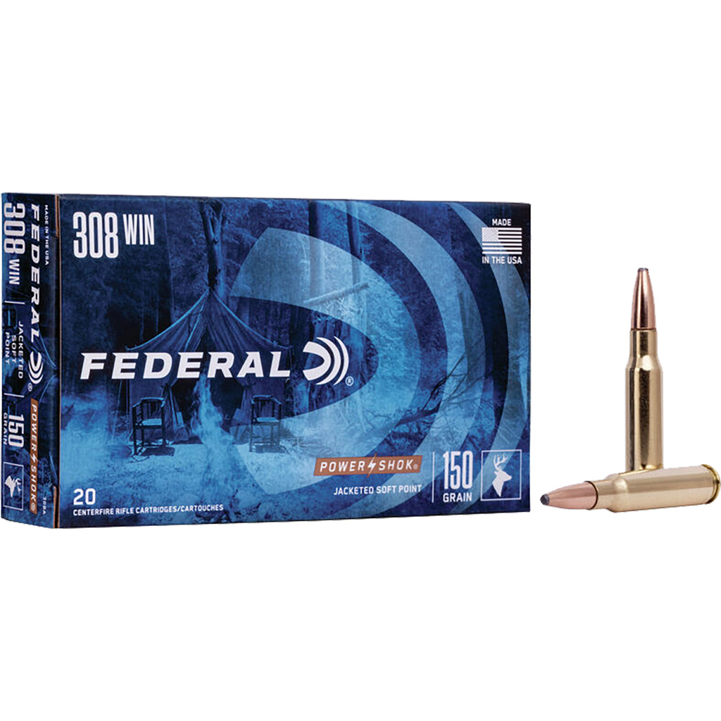 029465084745 Federal Power-shok Rifle Ammo 308 Win 150 Gr. Jacketed Soft Point 20 Rd.