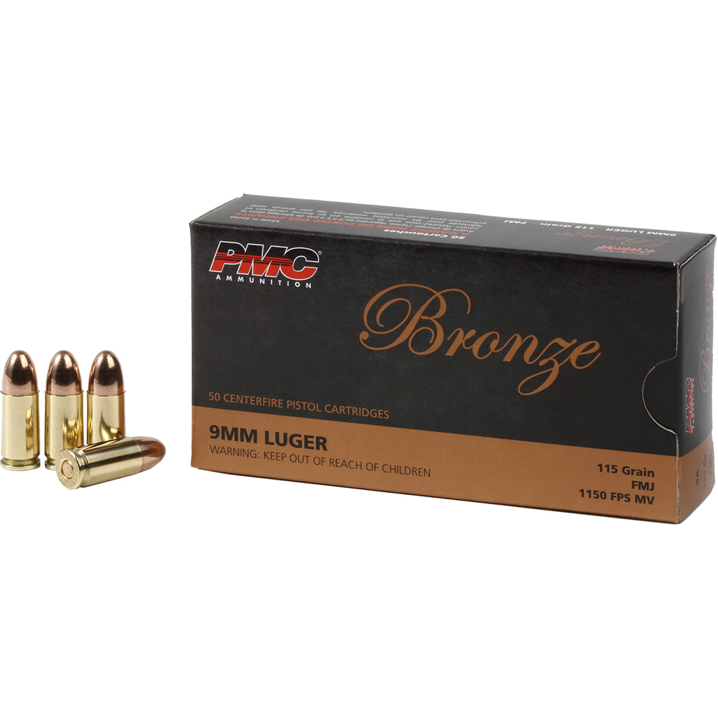 741569070270 Pmc Bronze Pistol Ammo 9mm Luger Fmj 115 Gr. 50 Rd.