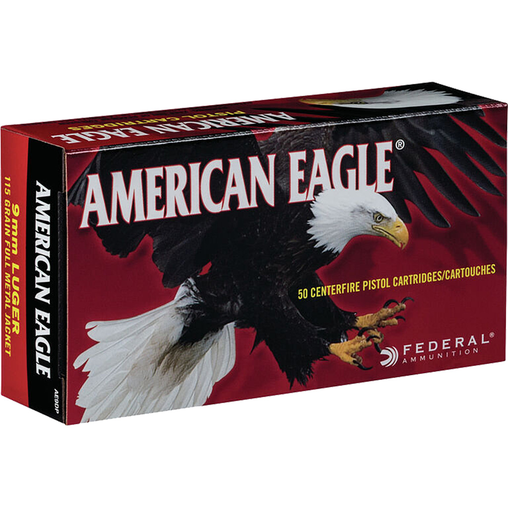 029465088224 Federal American Eagle Pistol Ammo 9mm Luger 115 Gr. Fmj 50 Rd.