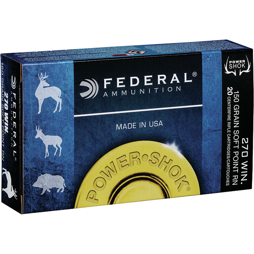 029465084363 Federal Power-shok Rifle Ammo 270 Win 150 Gr. Jacketed Soft Point 20 Rd.