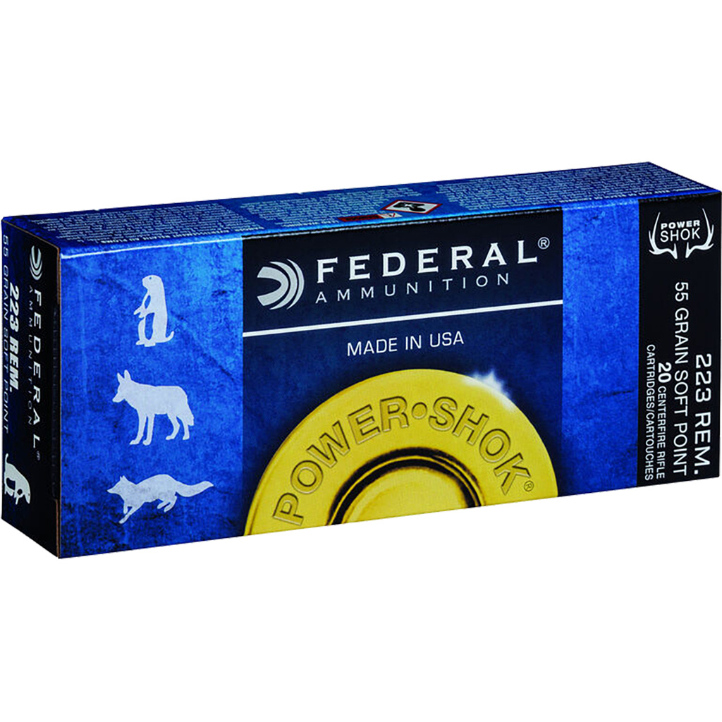 029465084172 Federal Power-shok Rifle Ammo 223 Rem 55 Gr. Jacketed Soft Point 20 Rd.