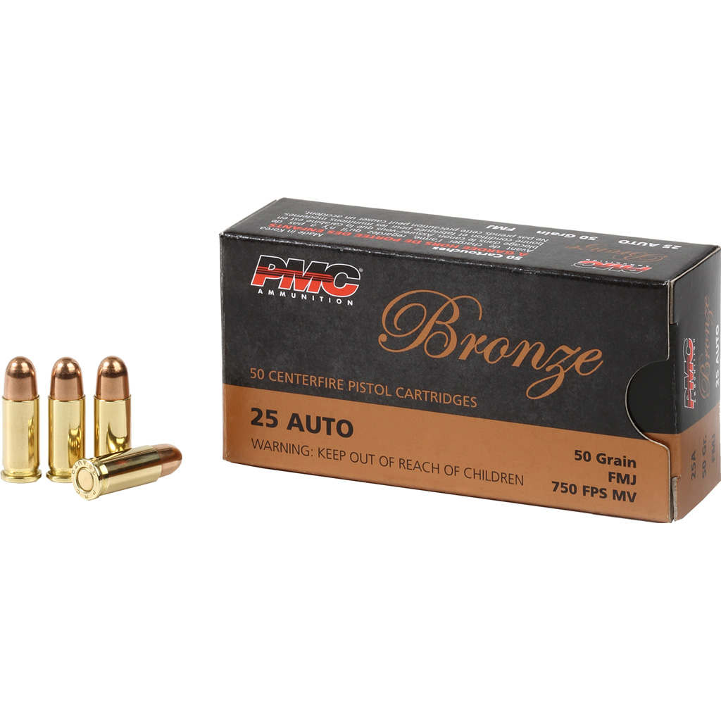 741569070027 Pmc Bronze Pistol Ammo 25 Acp Fmj 50 Gr. 50 Rd.
