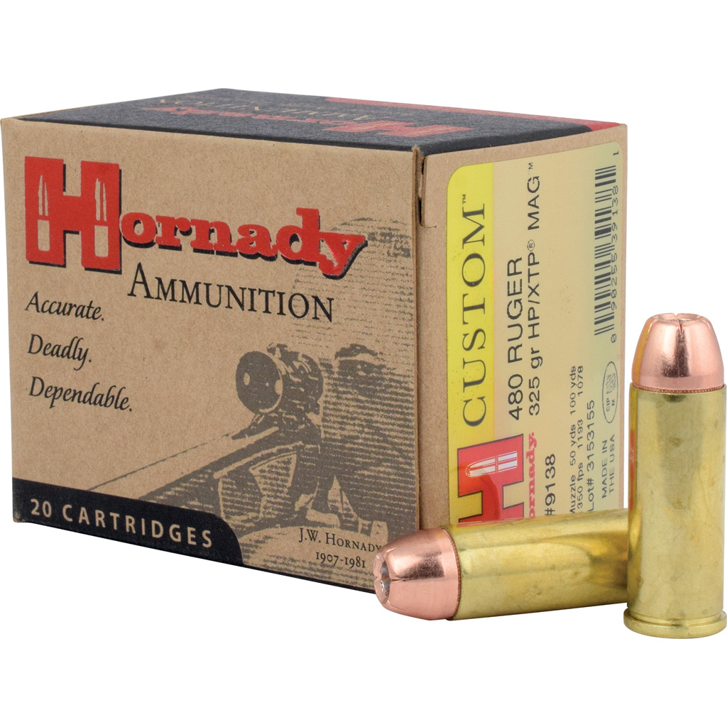 090255391381 Hornady Custom Pistol Ammo 480 Ruger 325 Gr. Xtp Mag 20 Rd.