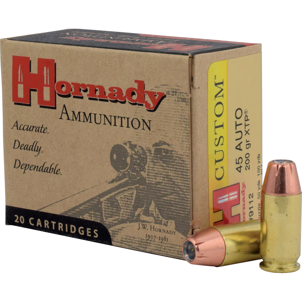 090255391121 Hornady Custom Pistol Ammo 45 Acp 200 Gr. Xtp Jacket Hollow Point 20 Rd.