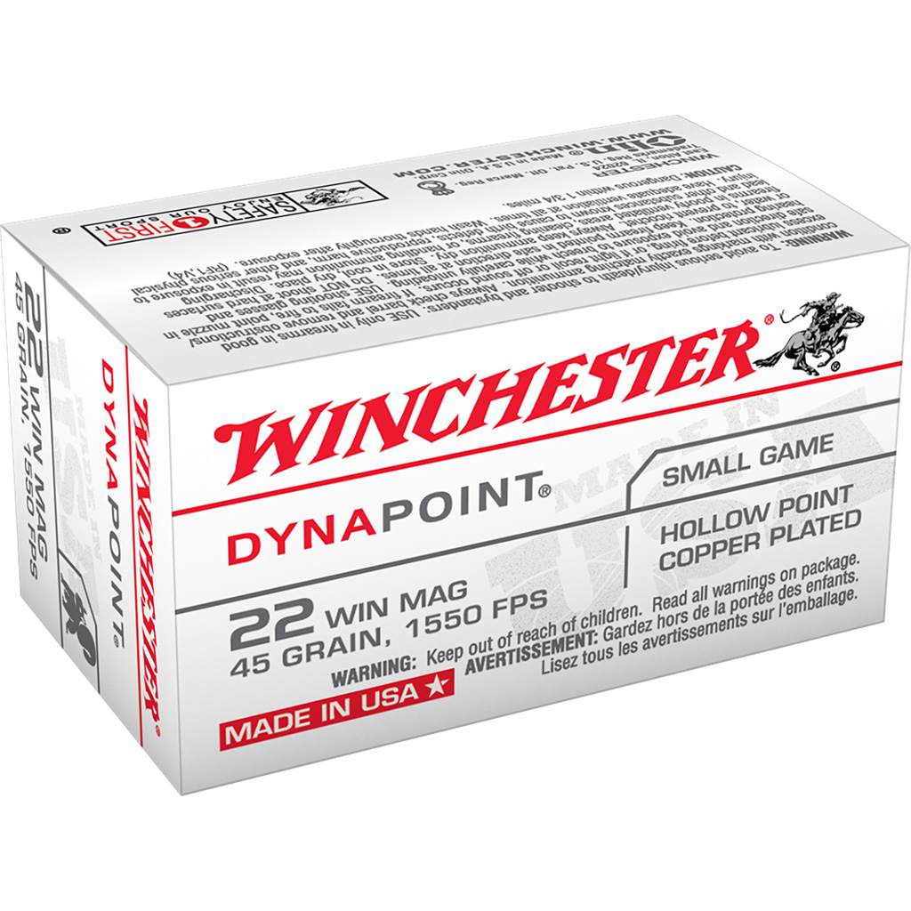 020892101579 Winchester Usa Dynapoint Pistol Ammo 22 Mag 45 Gr. Copper Plated Hp 50 Rd.