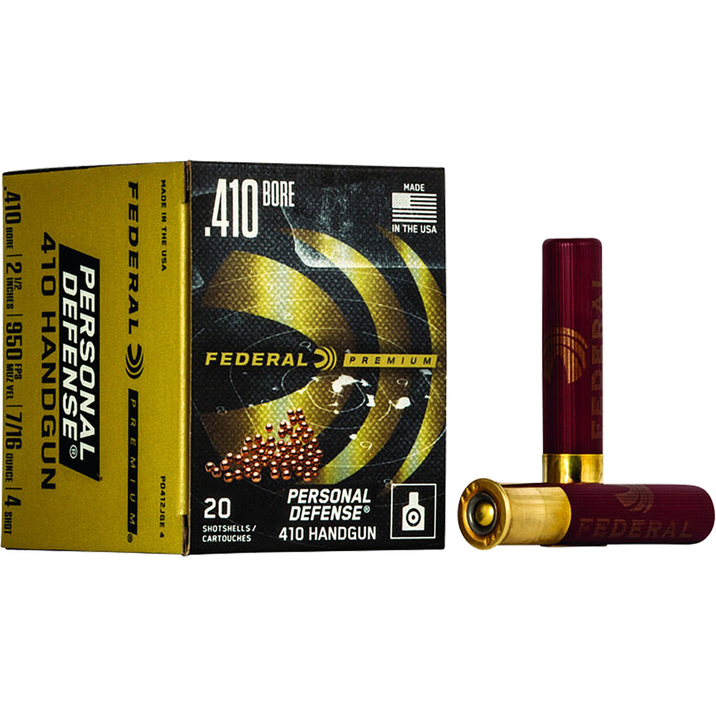 029465027124 Federal Premium Personal Defense Pistol Ammo 410 Ga. 2.5 In. 7/16 Oz. 4 Shot 20 Rd.