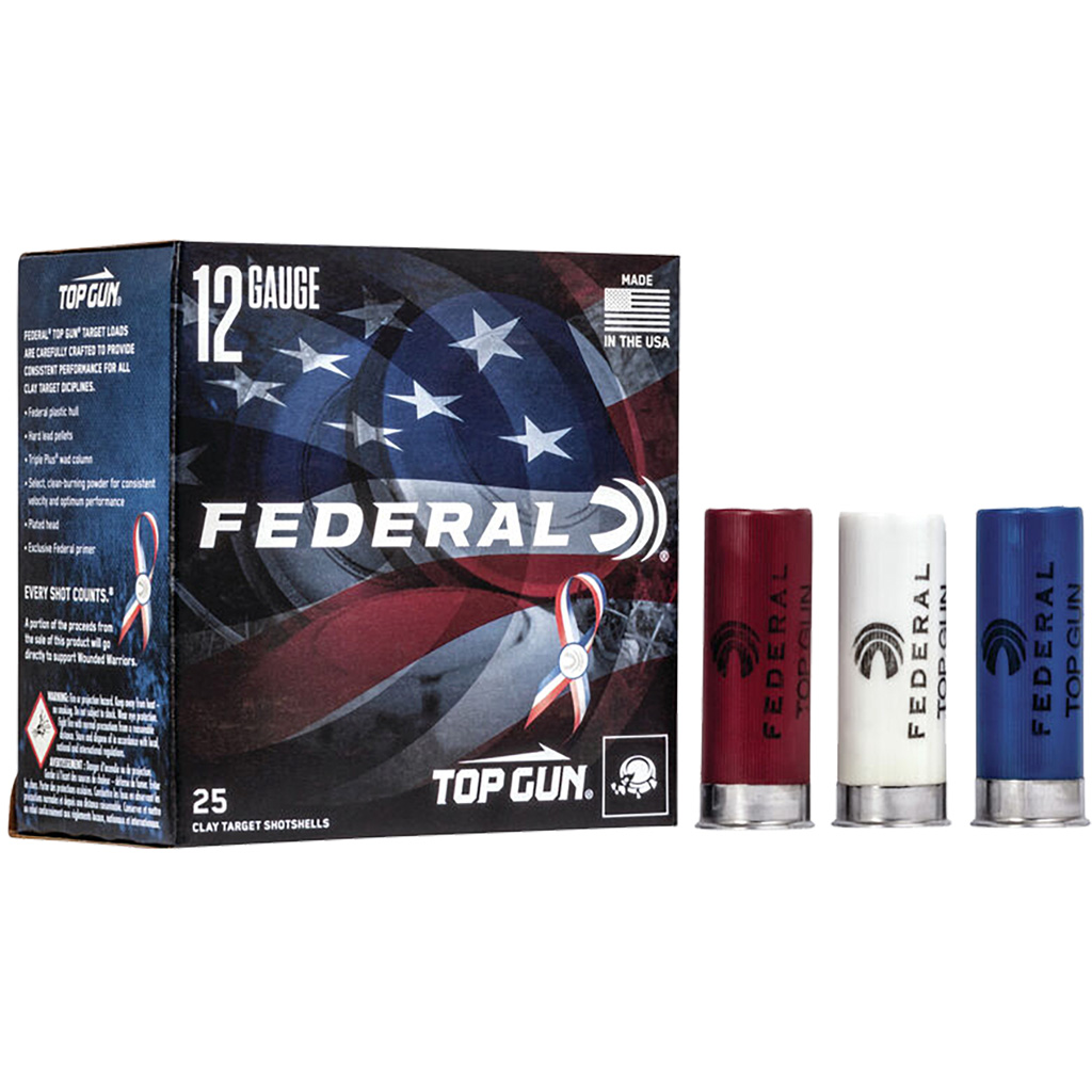 029465029227 Federal Top Gun Red, White & Blue Edition Load 12 Gauge 2.75 In. 1 1/8 Oz. 8 Shot 25 Rd.