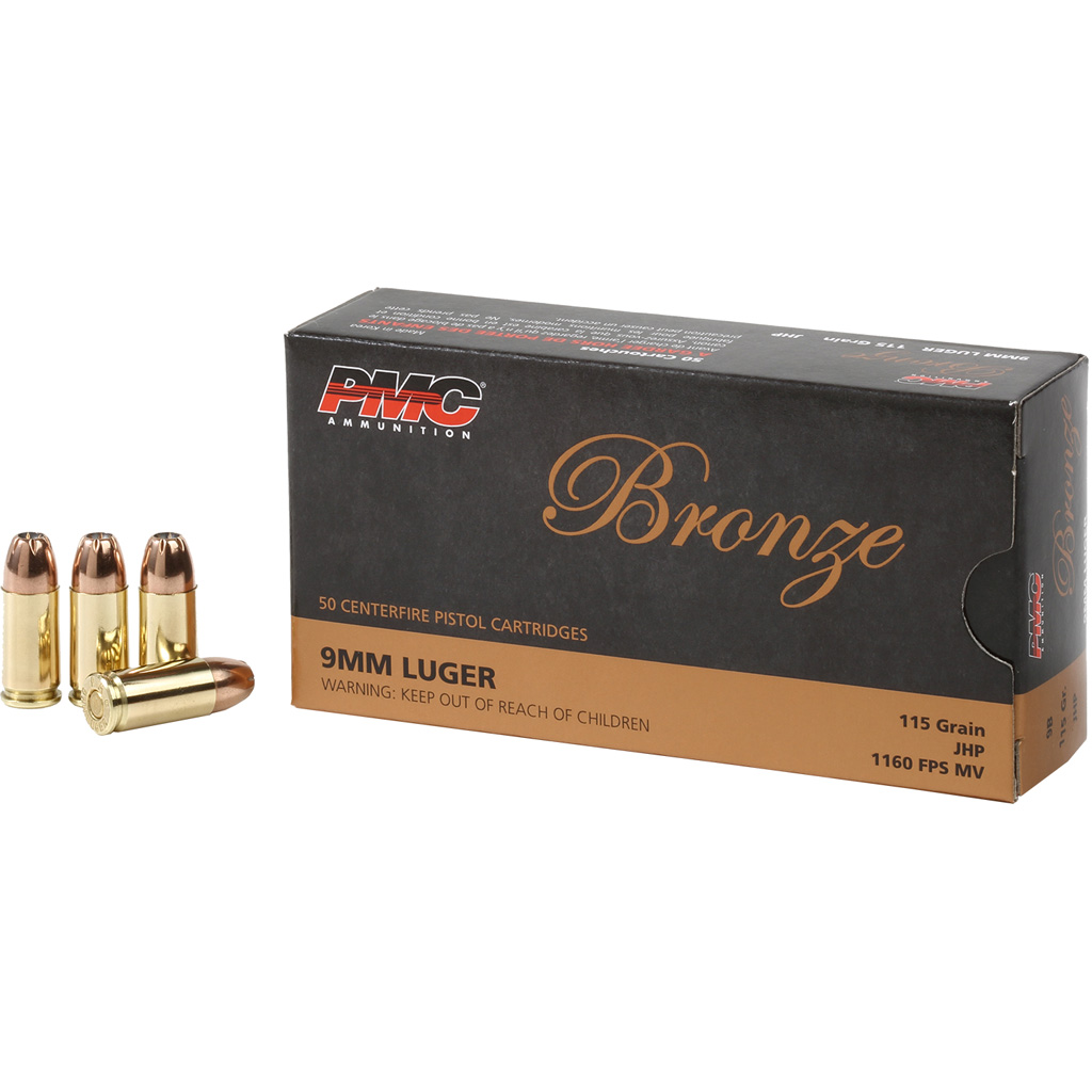 741569050708 Pmc Bronze Pistol Ammo 9mm Luger Jhp 115 Gr. 50 Rd.