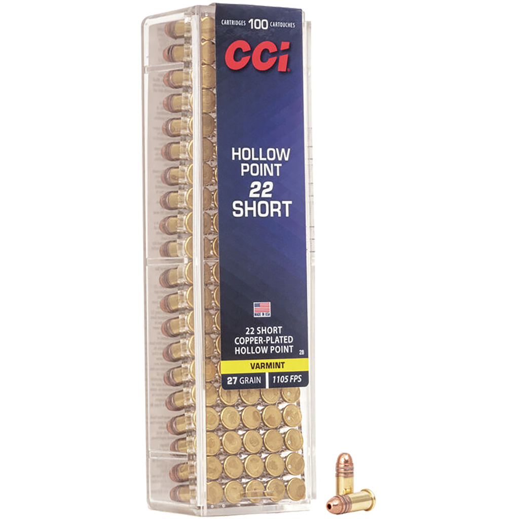 076683000286 Cci Varmint Rimfire Ammo 22 Short 27 Gr. Copper Plated Hp 100 Rd.