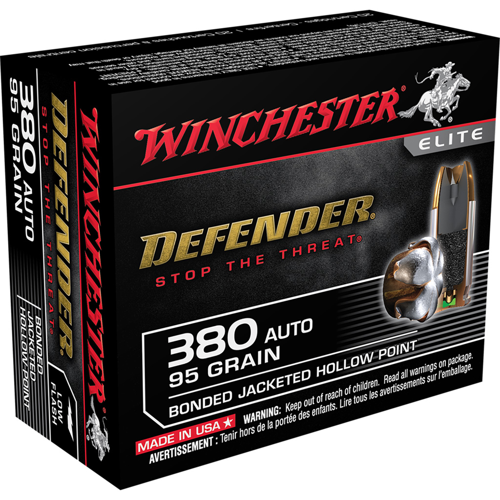 020892218642 Winchester Defender Pistol Ammo 380 Acp 95 Gr. Bonded Jacket Hp 20 Rd.