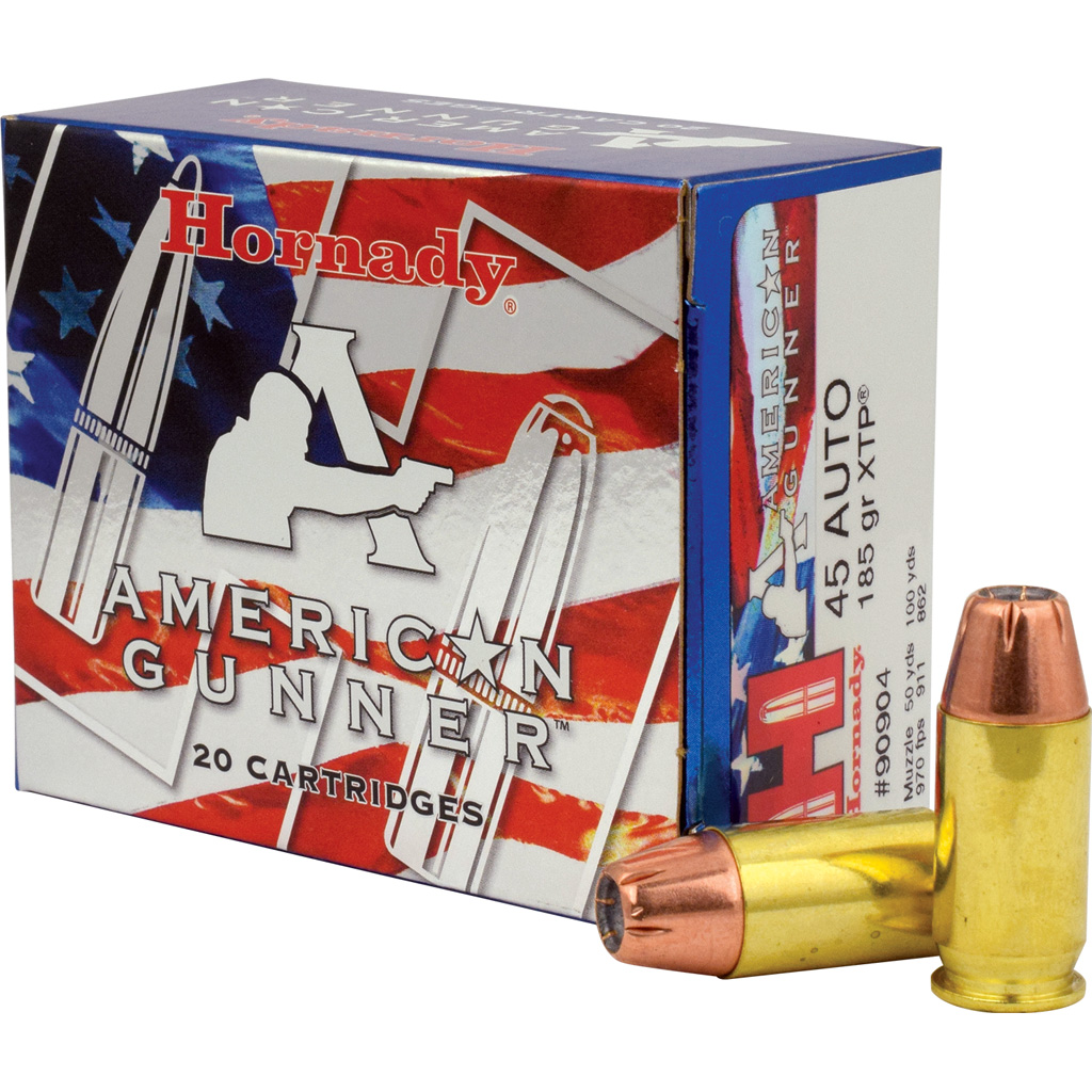 090255909043 Hornady American Gunner Pistol Ammo 45 Acp 185 Gr. Xtp Hollow Point 20 Rd.