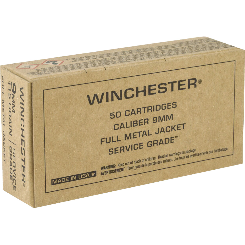 020892225190 Winchester Service Grade Pistol Ammo 9mm Luger 115 Gr. Fmj 50 Rd.
