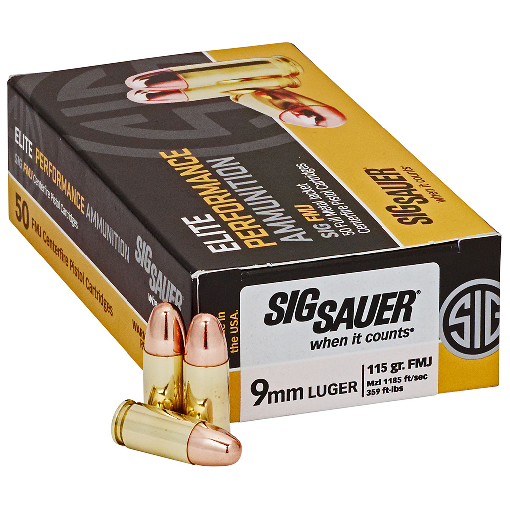 798681516889 Sig Sauer Elite Performance Pistol Ball Ammo 9mm Fmj 115gr 50rd