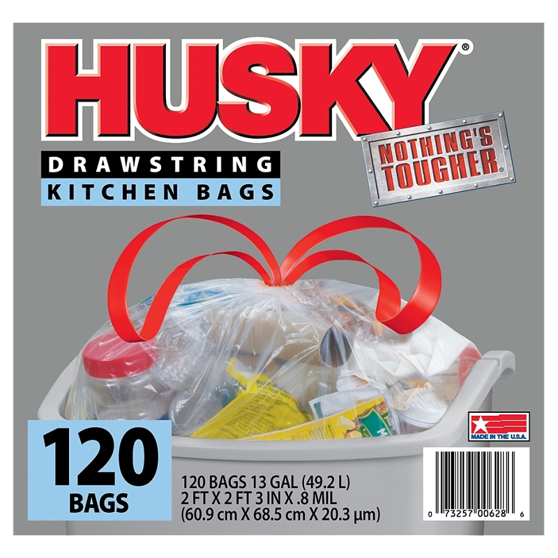 HUSKY HK13DS120CP Kitchen Trash Bags 13 gal Capacity Redwood Clear