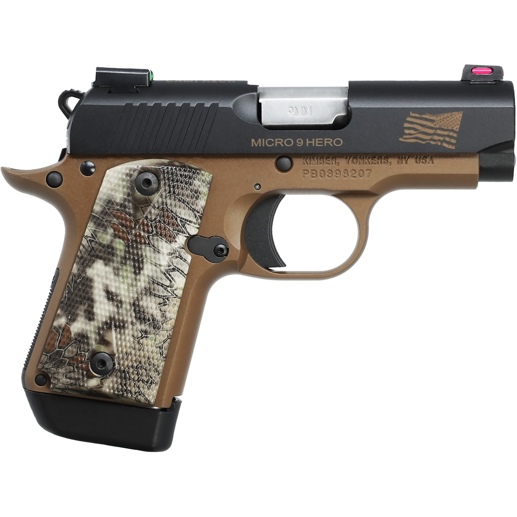 669278332437 Kimber Mirco 9 Hero Pistol 9mm 3.1 In. Black And Tan With Flag 7 Rd.