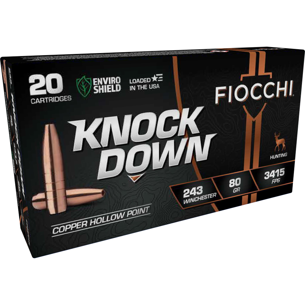 762344712994 Fiocchi Knock Down Rifle Ammo 243 Win. 80 Gr. Copper Hp 20 Rd.