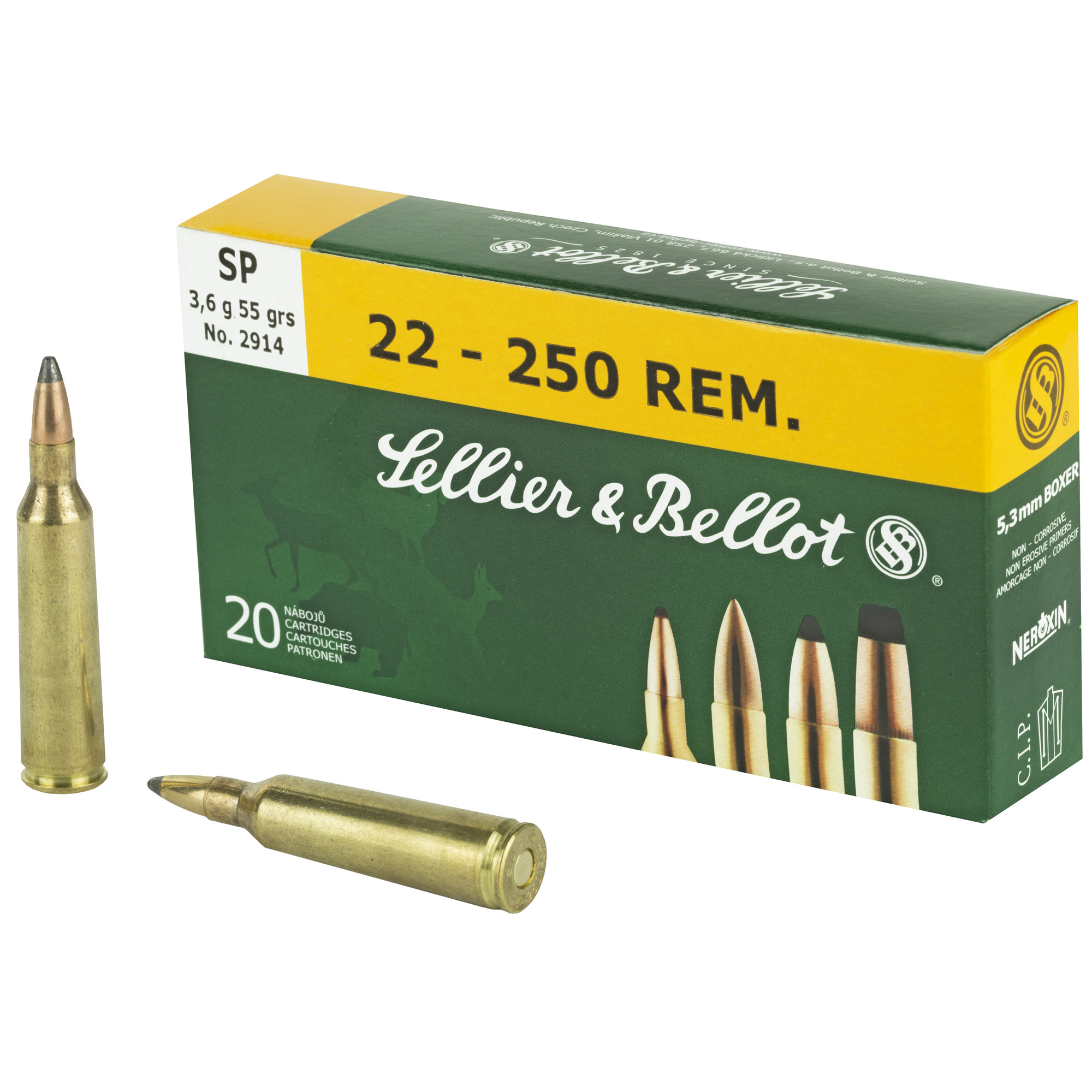 754908511686 S&b 22-250 55gr Sp 20/500